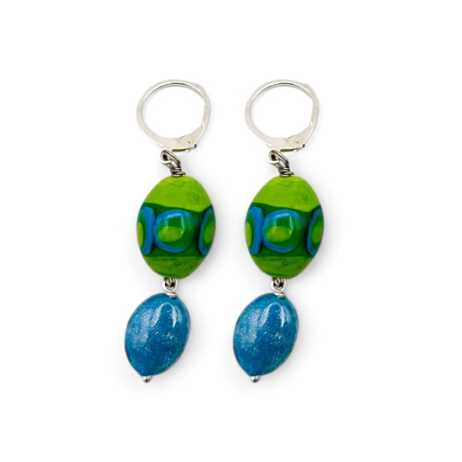 JUDIT - Colorful earrings with GREEN and BLUE pearls in Murano Glass