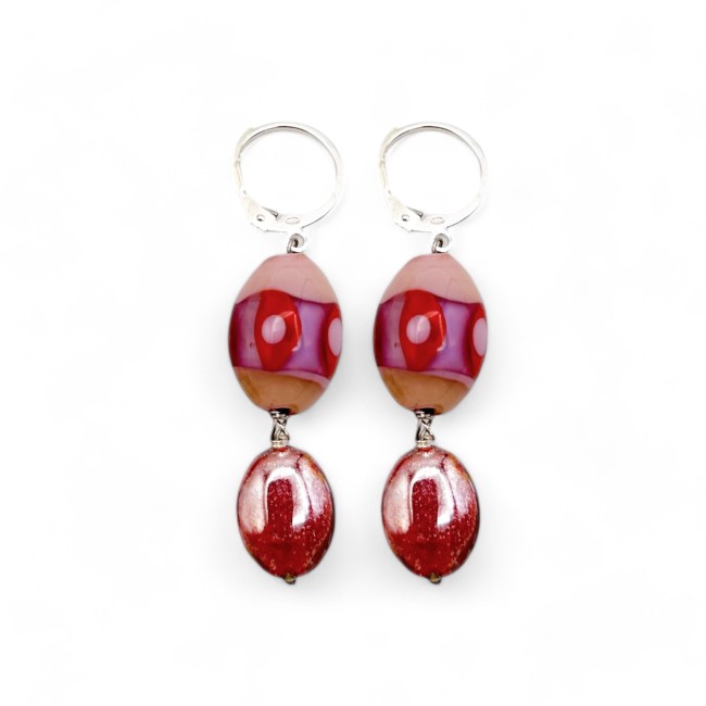 JUDIT - Boucles d'oreilles raffinées avec perles ROSE et ROUGE en verre de Murano