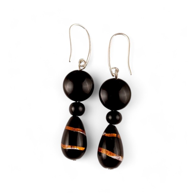 ÁFRICA - Pendientes de estilo étnico con perlas NEGRAS y ORO en cristal de Murano