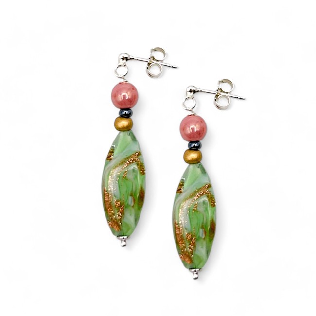 RIVERA - Boucles d'oreilles vert pistache avec AVVENTURINA en verre de Murano