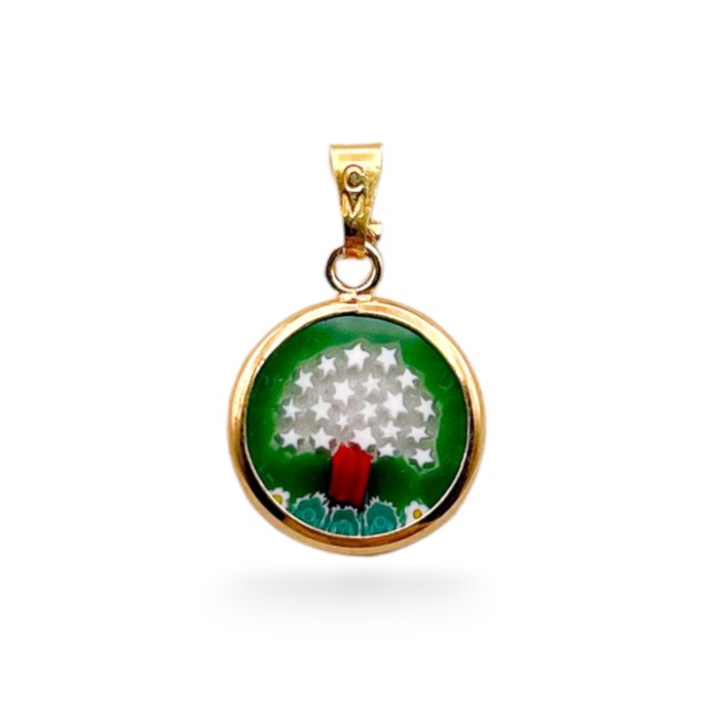 Pingente Murrina - ÁRVORE DA VIDA - 14 mm - OURO - fundo verde