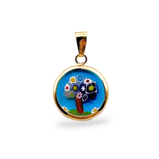 Pingente Murrina - ÁRVORE DA VIDA - 14 mm - OURO - Copa da árvore multicolor