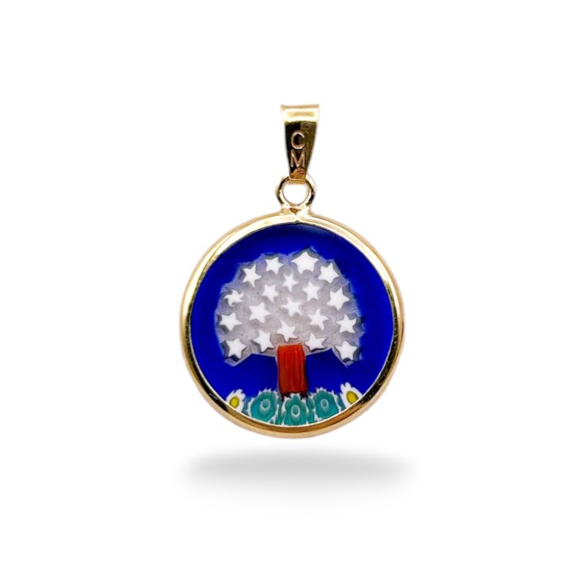 Murrina pendant - TREE OF LIFE - 18 mm/0,71 inches - GOLD - blue background