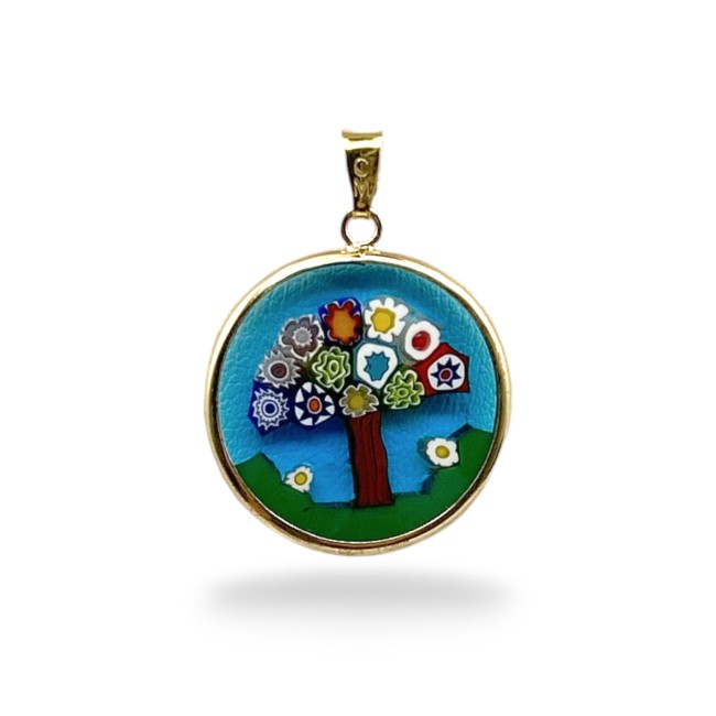 Murrina - ÁRVORE DA VIDA - 23 mm - Ouro - CEU AZUL