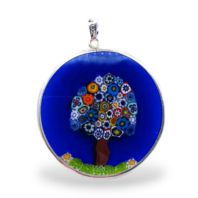 Murrina - ARBRE DE VIE - 36 mm - Argent - BLEU