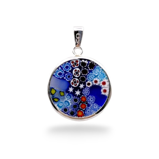 Pendente Murrina MOSAICO - Blu e Azzurro - ARGENTO - 23 mm