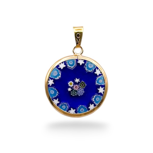 Colgante Murrina MILLEFIORI - Fondo azul - ORO -18 mm