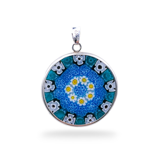 Murrina MILLEFIORI Blue Flowers and Daisies - SILVER -26 mm/1,02 inches