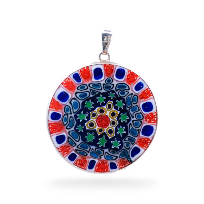 Pendant with colored MODERN Murrine - SILVER - 32 mm/1,26 inches