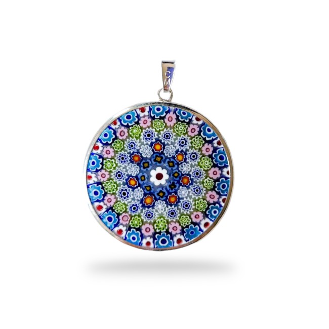 Murrina MILLEFIORI Verde, azul claro, rosa - PLATA - 32 mm