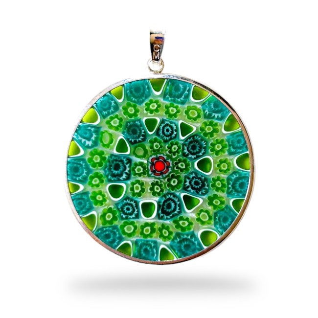 Murrina MILLEFIORI Verde - PLATA - 36 mm