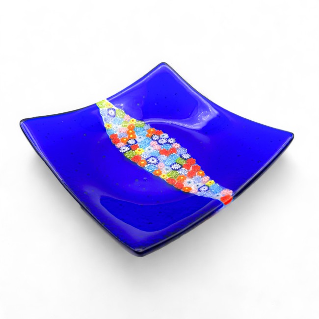 ONDA - Blue saucer decorated with flowered Murrine