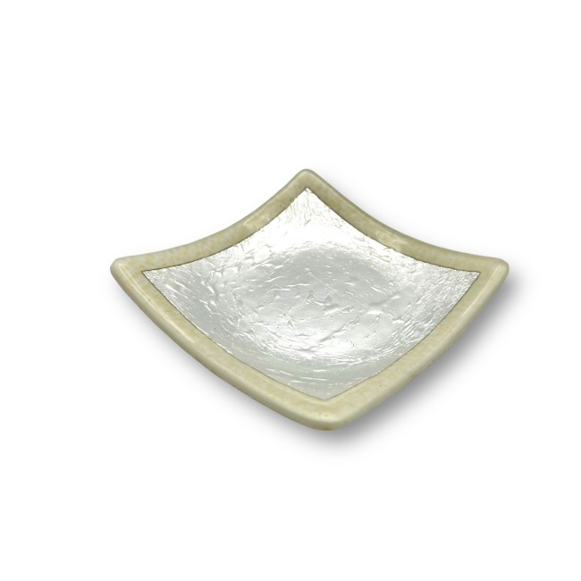 Assiette vide-poche bord BLANC et feuille ARGENT