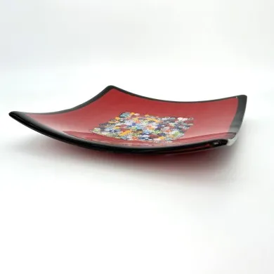 GEOX - Prato de centro de mesa vermelho com murrina em vidro fundido de Murano