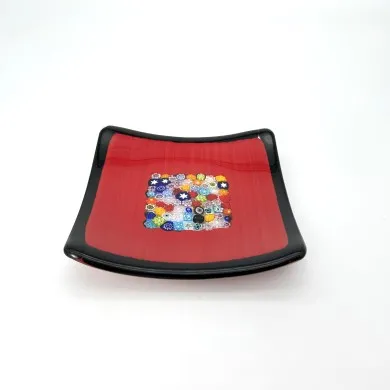 GEOX - Prato de centro de mesa vermelho com murrina em vidro fundido de Murano