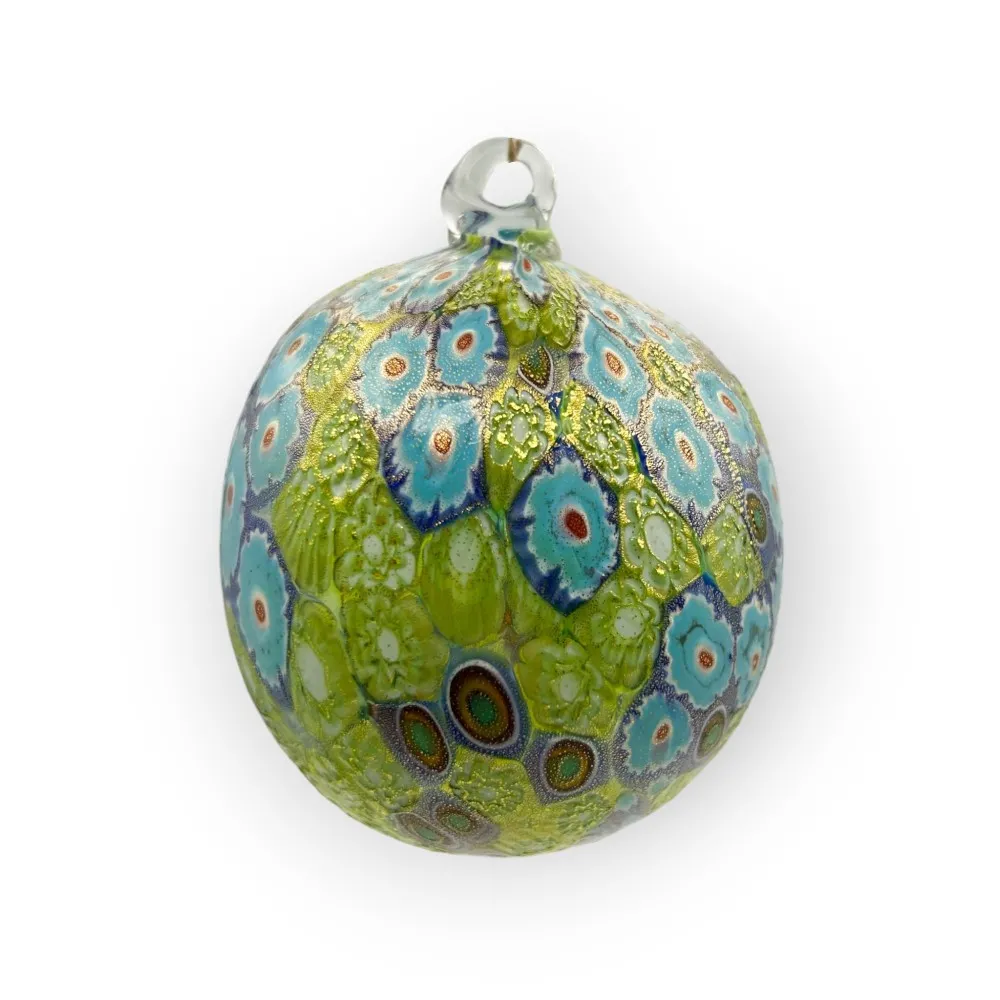 Boule de Noël - Verte 10 cm en OR et MURRINE en verre de Murano