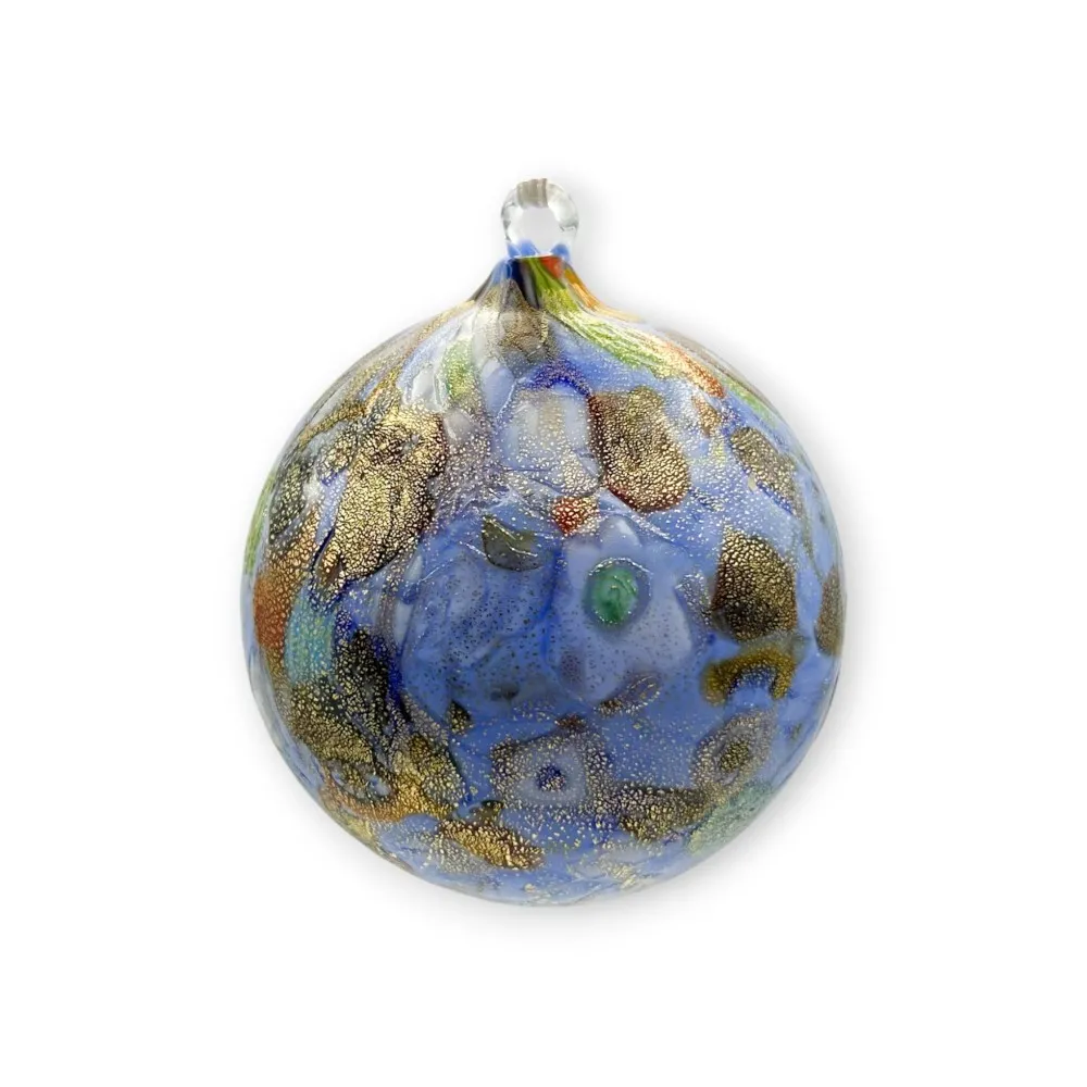 Boule de Noël bleue décorée en OR en verre de Murano