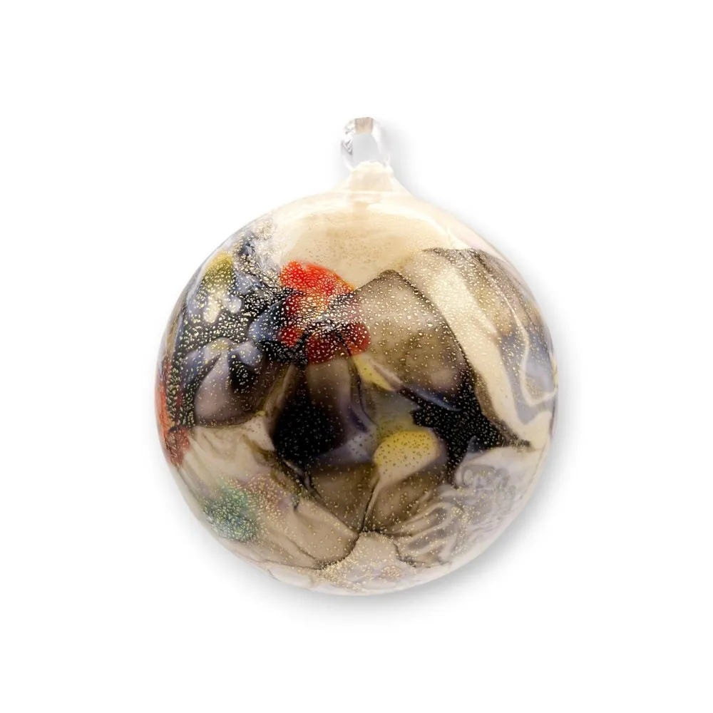Boule de Noël ivoire décorée en OR en verre de Murano