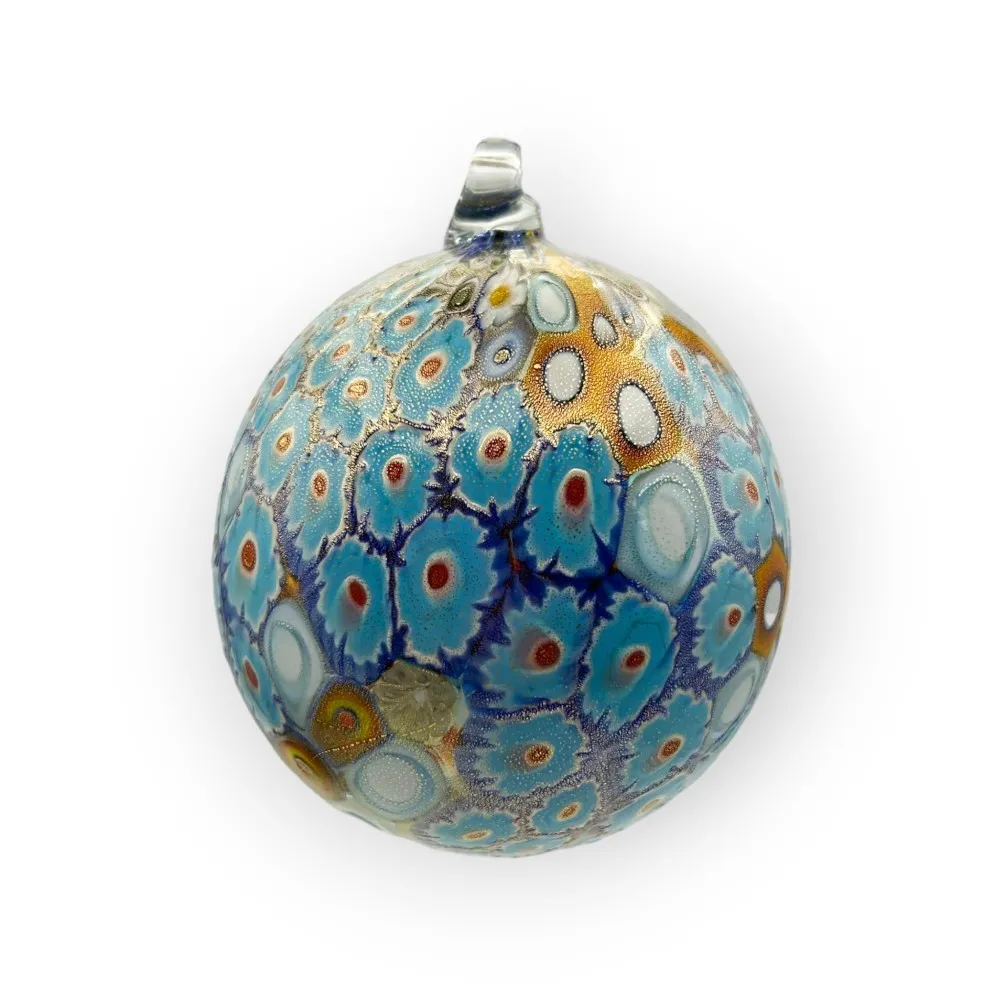 Christmas Ball - Light Blue and Amber 10 cm in GOLD in Murano Glass