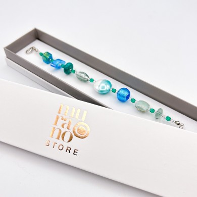 CAPRI - Bracelet BLEU VERT avec perles en verre Murano