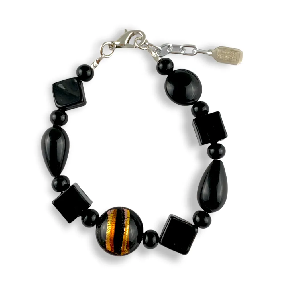 AFRICA - Bracelet with black Murano glass pearls decorated with aventurine