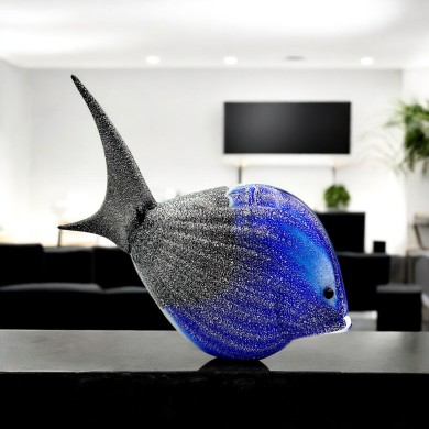 DORY - Poisson tropical bleu noir et blanc en poudre d'argent