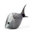 Pesci tropicali in vero Murano, scultura artistica, colore nero e grigio, decoro in polvere d'argento