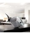Tropical fish in real Murano, artistic sculpture, black and grey color, silver dust decoration