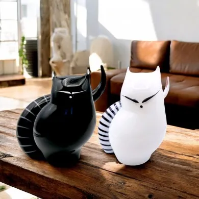 DAIKI - Par de gatos pretos e brancos em vidro de Murano