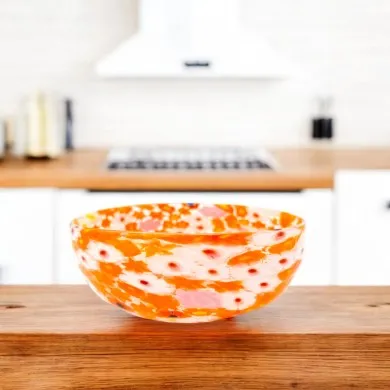 IRIS | Glass Cup with Orange Floral Murrine | Murano-Store