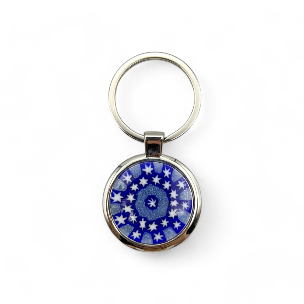 SOLE - Porte-clés en acier avec murrine bleue