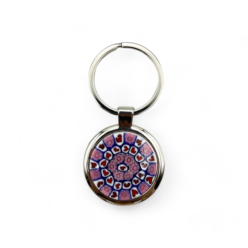 SOLE - Porte-clés en acier avec murrine rose