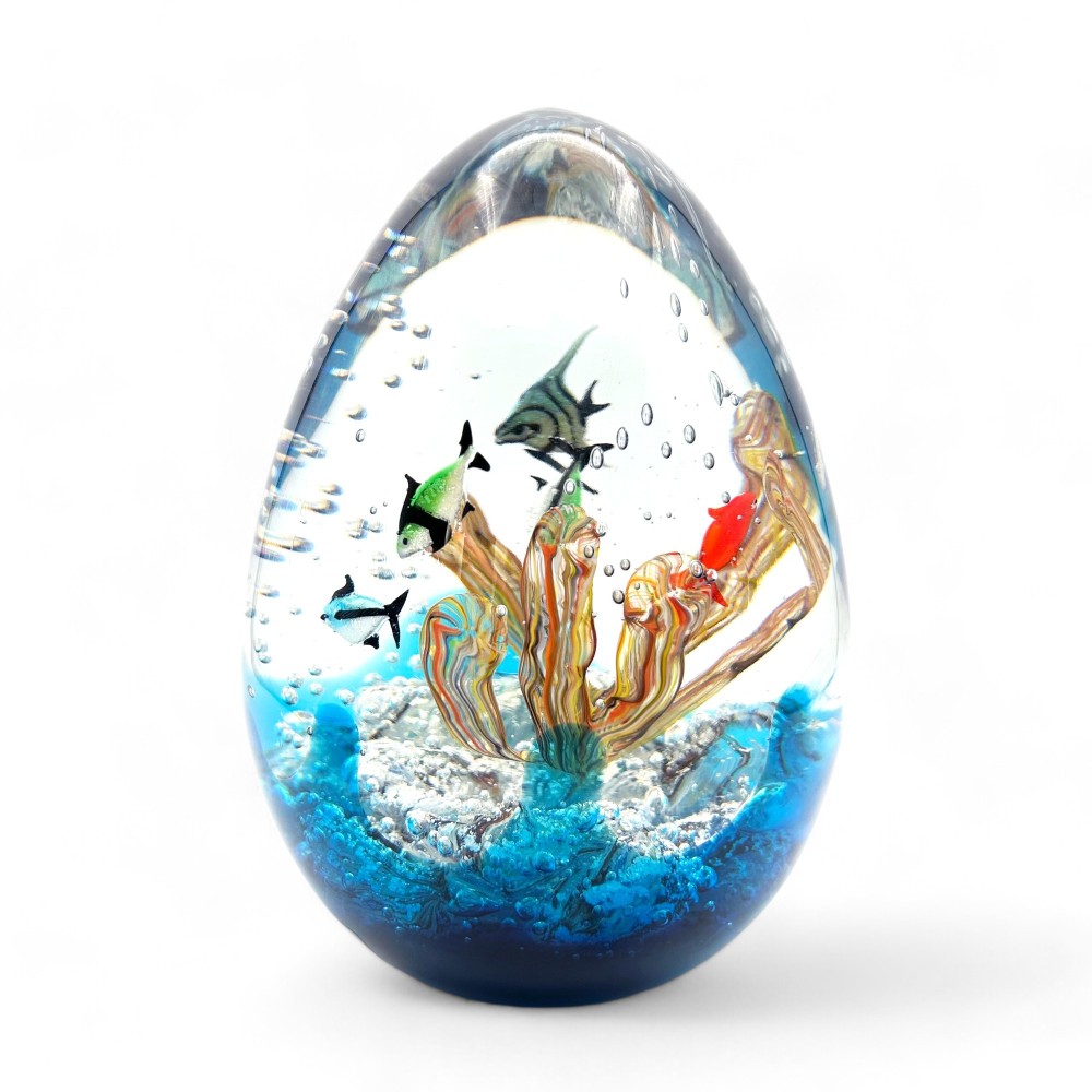 ADRIATICO | MEDIANO acuario oval con peces tropicales | Cristal de Murano | Murano-Store