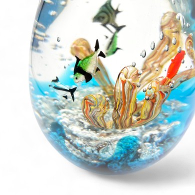 ADRIATICO | MEDIUM aquarium ovale avec poissons tropicaux | Verre Murano  | Murano-Store