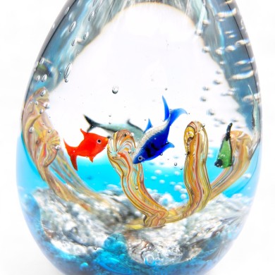 ADRIATICO | MEDIUM aquário oval com peixes tropicais | Vidro Murano | Murano-Store