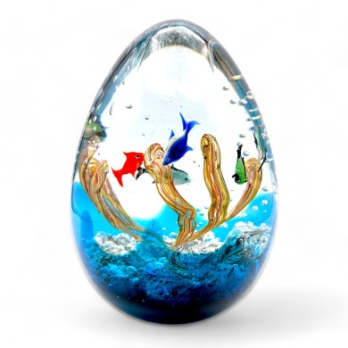 ADRIATICO | MEDIUM aquarium ovale avec poissons tropicaux | Verre Murano  | Murano-Store