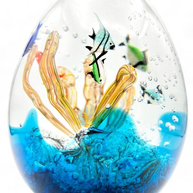 ADRIATICO | MEDIUM aquarium ovale avec poissons tropicaux | Verre Murano  | Murano-Store