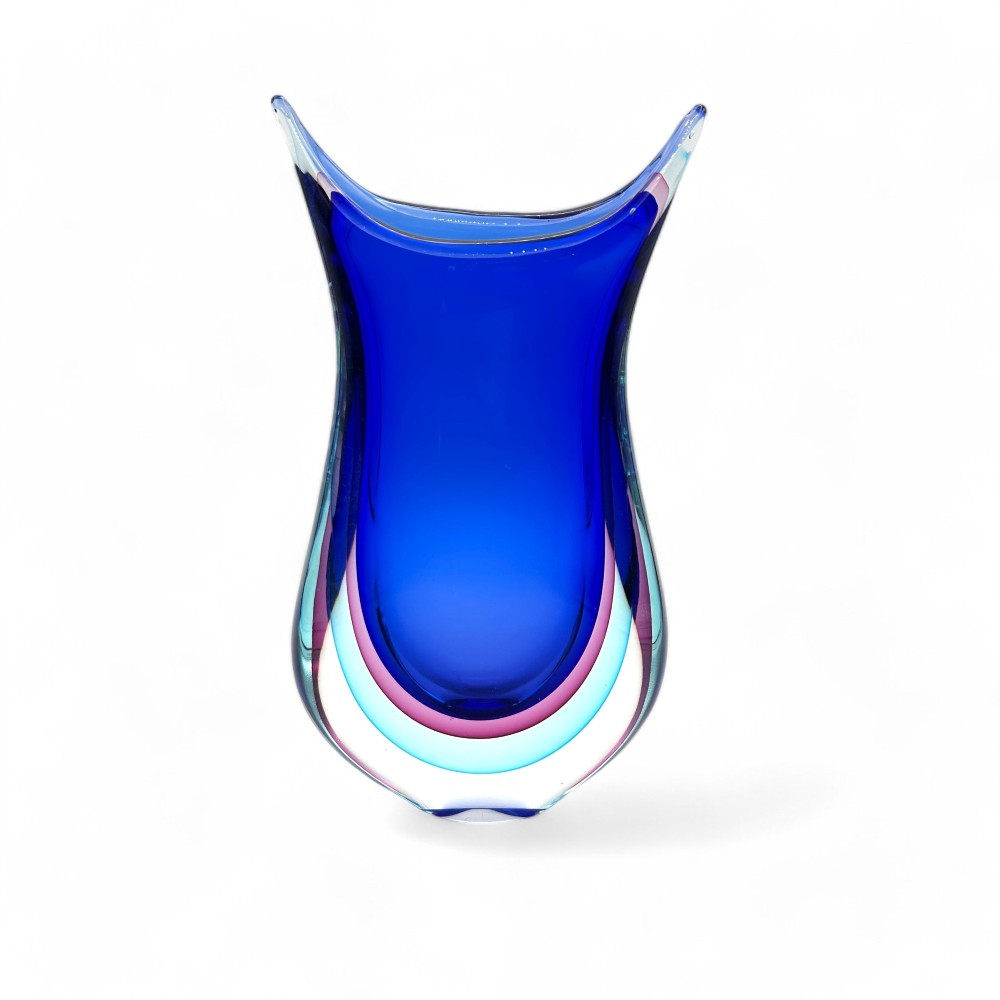 ALBA - Vase immergé BLEU et AMETHYSTE en verre de Murano