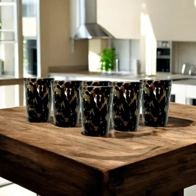 FANTASY | Set de 6 Copas de Licor | Negro y Oro | Murano-Store