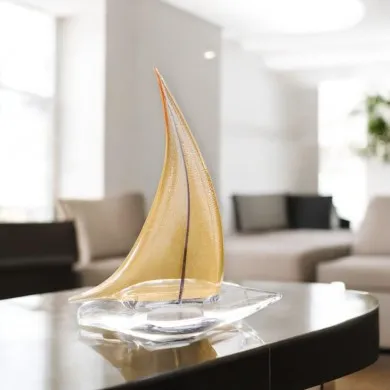 VESPUCCI | Sailing ship in solid Murano glass, crystal, and gold