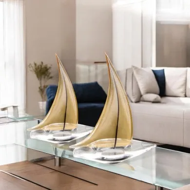 VESPUCCI | Sailing ship in solid Murano glass, crystal, and gold