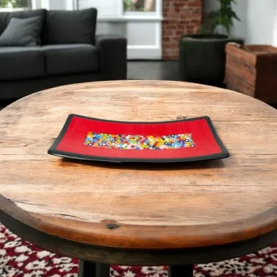 GEOX | Bandeja de cristal rojo y Murrine | Murano-Store