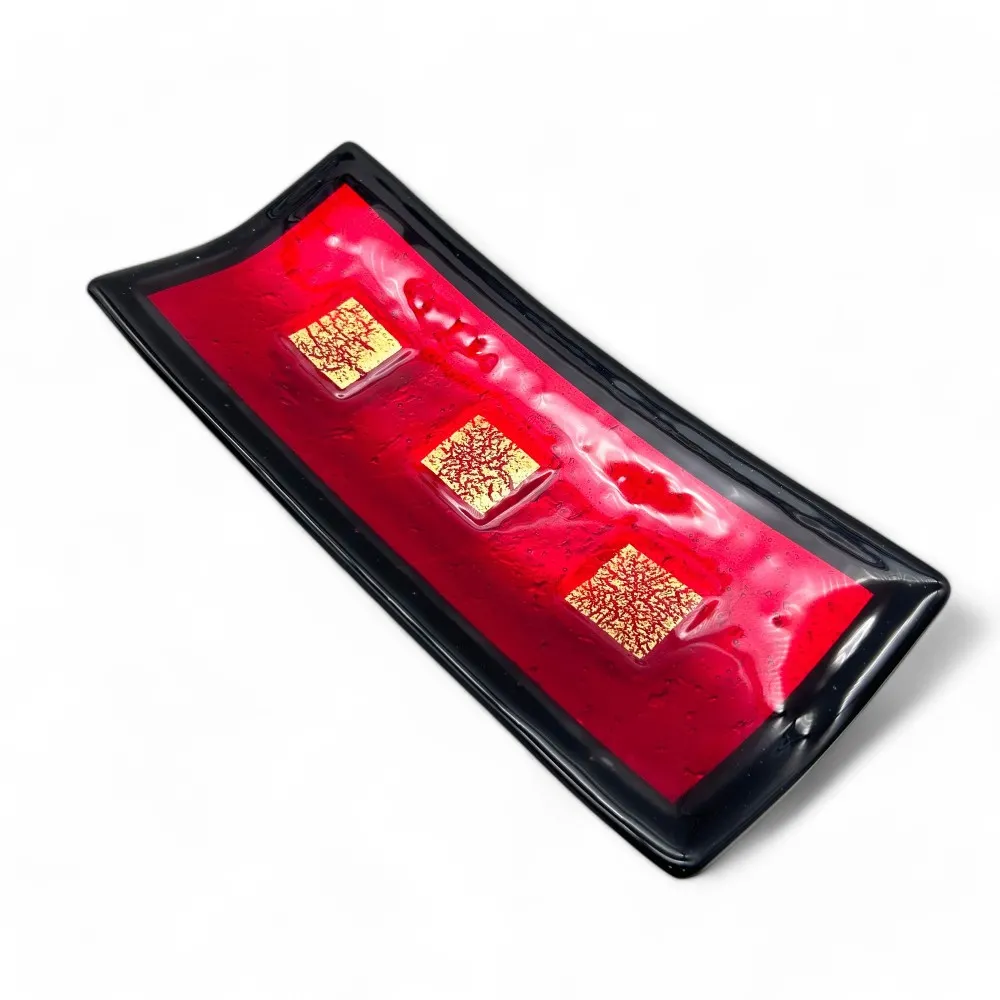CAMPIELLO | Centro de mesa vermelho com folha de ouro | Murano-Store