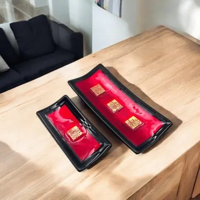 CAMPIELLO | Centrotavola rosso con foglia oro | Murano-Store