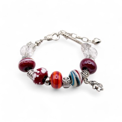 REBECCA | Pulsera con cuentas y colgantes | Color Rojo | Murano-Store