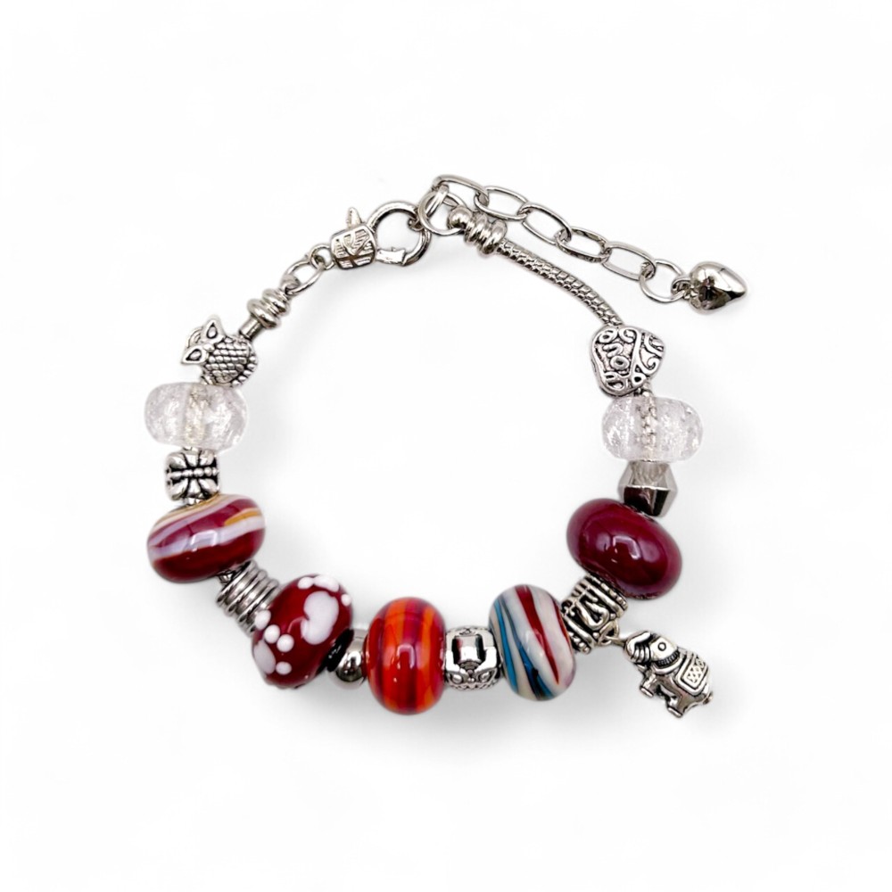 REBECCA | Pulsera con cuentas y colgantes | Color Rojo | Murano-Store