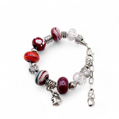 REBECCA | Pulsera con cuentas y colgantes | Color Rojo | Murano-Store