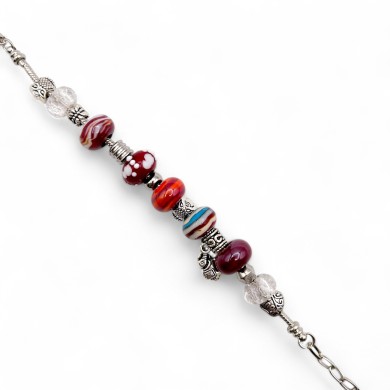 REBECCA | Pulsera con cuentas y colgantes | Color Rojo | Murano-Store