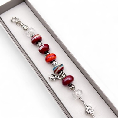 REBECCA | Pulsera con cuentas y colgantes | Color Rojo | Murano-Store