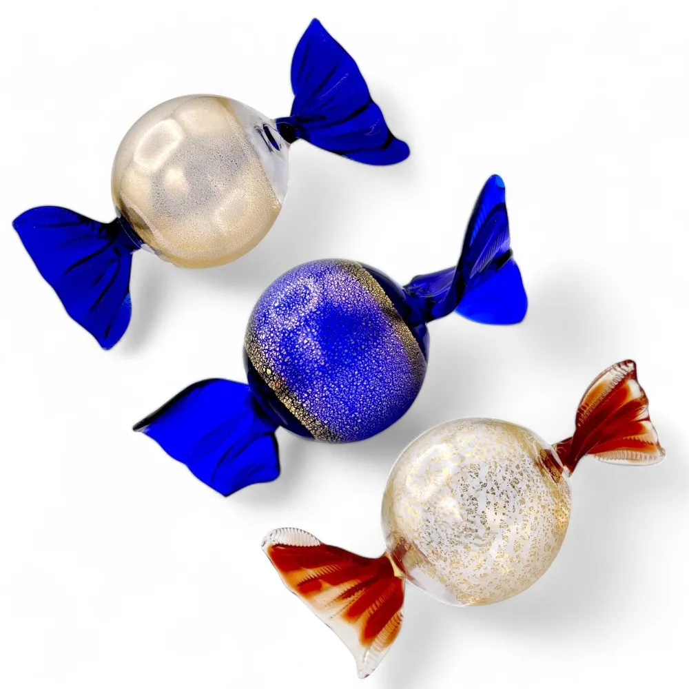 VENERE | Kristall und Gold Große Glasbonbons | Murano-Store